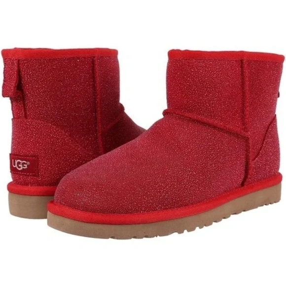 UGG Classic Women's Mini Serein Boots in Lipstick Red Sparkle Size 7 - Picture 1 of 4